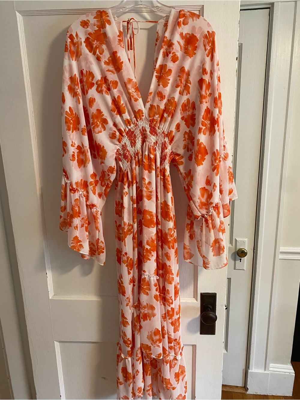 Misa Los Angeles White Maxi Dress with Orange Floral Print